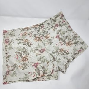 sonoma cream olive pink floral print linen blend short